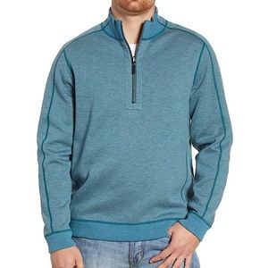 Tommy Bahama men’s reversible blue & grey ribbed quarter zip pullover sweater XL